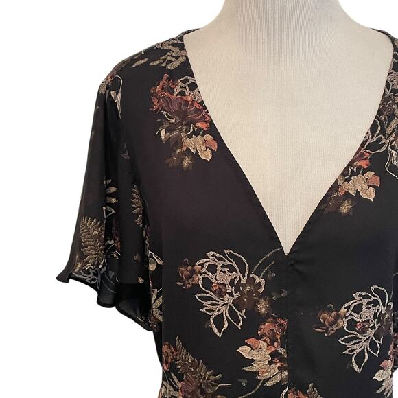 Torrid Black Floral Peplum Blouse Womens Size 2X V-Neck Semi Sheer Top - Picture 2 of 7